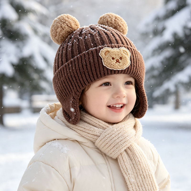 Infant Beanie Hat With Ears - 1-10 قطع قبعة شتوية محبوكة للأطفال